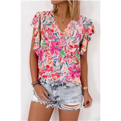 Multicolour Floral Ruffled Sleeve V Neck Summer Blouse