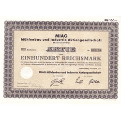 Акция Бронетанковая техника Muhlenbau und Industrie (г Брауншвейг), 100 рейхсмарок 1932 год, Германия