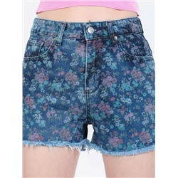 Denim Shorts mit Blume Muster, umgesäumtem Saum,