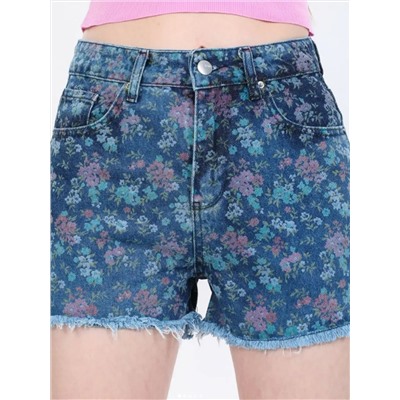 Denim Shorts mit Blume Muster, umgesäumtem Saum,