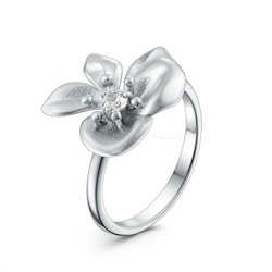 Кольцо из серебра с фианитом родированное - Цветок 925 пробы 1-493р200