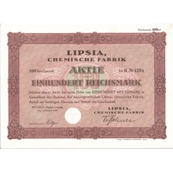 Акция Химическая фабрика в Мюгельне (теплоизоляционные материалы), 100 рейхсмарок 1928 г, Германия