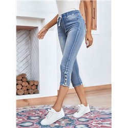 EMERY ROSE Jeans mit Tunnelzug, Knopf, Saum Capri