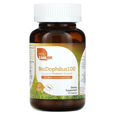 Zahler BioDophilus100, Усовершенствованная формула пробиотиков, 100 миллиардов КОЕ, 30 капсул