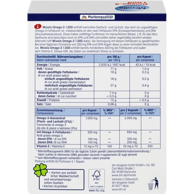 Mivolis Omega-3 1000 Омега-3 1000 мг Рыбий жир в капсулах, Набор 3шт. x 60 шт