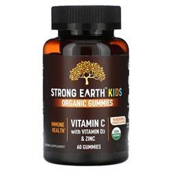 Yum V's Органические жевательные конфеты Strong Earth Kids, витамин С, витамин D3 и цинк, мандарин и апельсин, 60 жевательных конфет