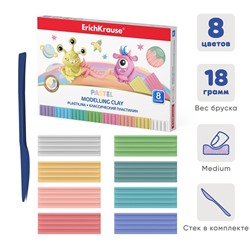 Пластилин 8 цветов 144г ErichKrause Cosmic Monsters Pastel, со стеком