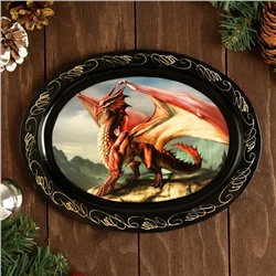 Поднос овальный «Красный дракон», 18×24 см, лаковая миниатюра