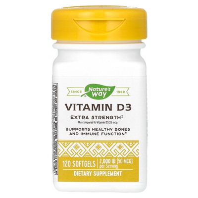 Nature's Way Витамин D3, повышенная сила, 50 мкг (2000 МЕ), 120 мягких таблеток