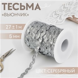 Тесьма отделочная «Вьюнчик», 5 мм, 27 ± 1 м, цвет серебряный