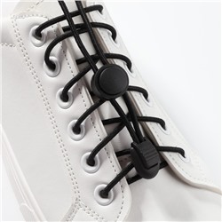 Шнурки для обуви, пара, круглые, с фиксатором, эластичные, d = 3 мм, 100 см, цвет чёрный