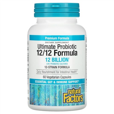 Natural Factors Ultimate Probiotic, Формула 12/12, 12 миллиардов, 60 вегетарианских капсул