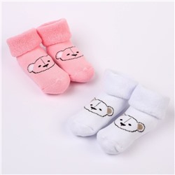 Набор носков для новорождённых 2 пары (4 шт.), махровые от 0 до 6 мес., цвет розовый/белый
