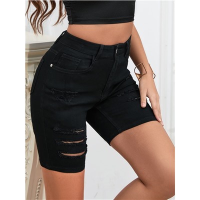 Denim Shorts mit hoher Taille, Riss