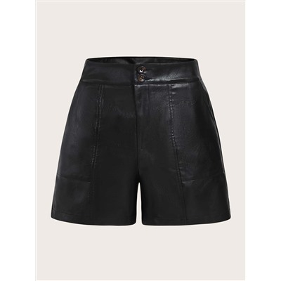 SHEIN EZwear Shorts mit weitem Beinschnitt hoher Taille, PU Leder