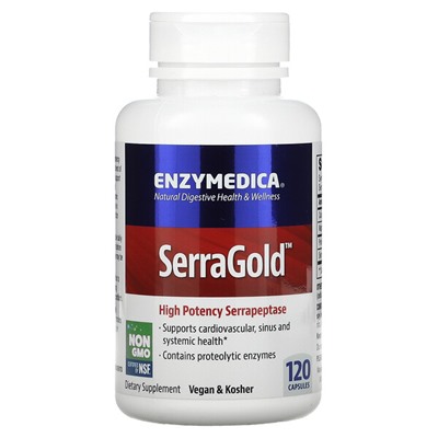 Enzymedica SerraGold, Высокоэффективная серрапептаза, 120 капсул