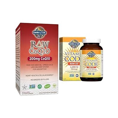 Garden of Life Vegetarian Omega 3 6 9 Supplement - Raw CoQ10 Chia Seed Oil Whole Food Nutrition with Antioxidant Support, 60 Capsules & D3 - Vitamin Code Whole Food Raw D3 Vitamin Supplement, 2000 Iu
