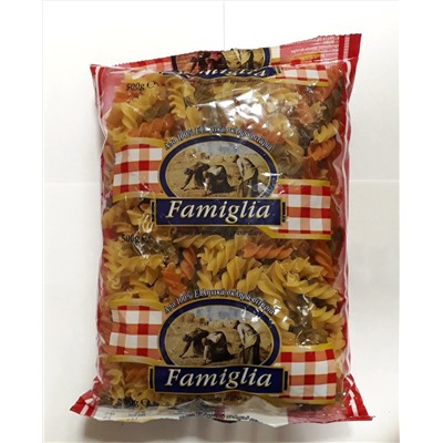 Паста     FUSILLI     TRICOLORE   трёхцветные   спиральки   "   FAMIGLIA  "    500 г