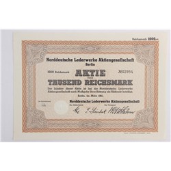 Акция кожевенных заводов в Северной Германии, 1000 рейхсмарок 1941 г, Германия