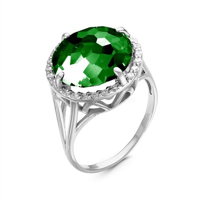 Кольцо из серебра с пл.кварцем цв.зелёный и фианитами родированное 925 пробы к1051-кварц зелёный