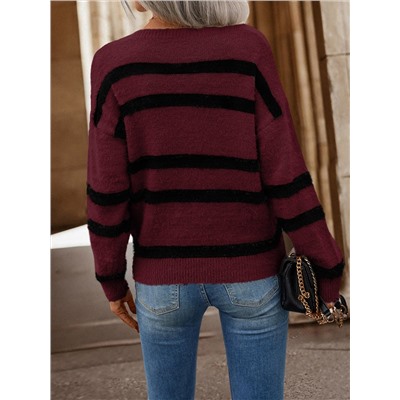 Pullover mit Streifen Muster, Drop Shoulder