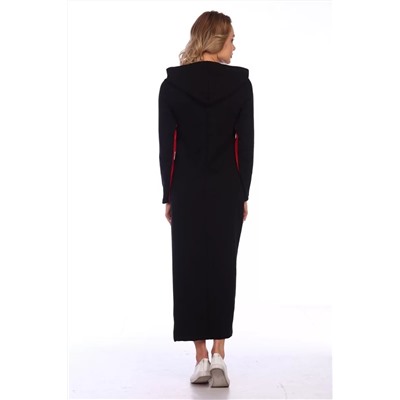 Платье длинное с разрезом - 447 - черный с красным