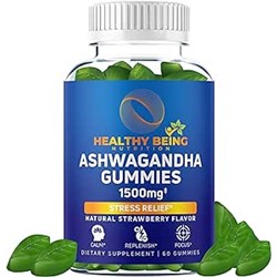 Healthy Being Nutrition Ashwagandha Gummies 1500mg - Stress Relief, Immune Support, Calm Mood & Increased Energy - Ashwagandha Supplements for Men & Women - Natural Strawberry Flavor (60 Count)