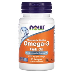 NOW Foods Omega-3 Fish Oil, 1000 mg, 30 Softgels (1,000 mg per Softgel)
