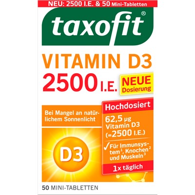 taxofit (таксофит) Vitamin D3 2500 IE Mini-Tabletten 50 St, таксофит Витамин D3 2500 IE мини-таблетки 50 шт.