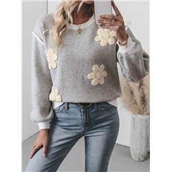 SHEIN Essnce Damen 3D Blumen Rundhals Pullover