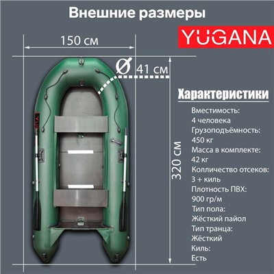 Лодка YUGANA 3200 СК Best, слань+киль, цвет олива