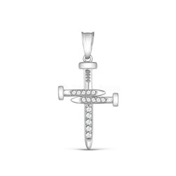 Подвеска из серебра с фианитами родированная - Крест из гвоздей 925 пробы 431-10-633р