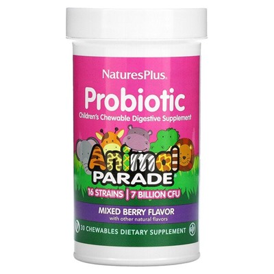 NaturesPlus Probiotic, Детская жевательная добавка для улучшения пищеварения, смесь ягод, 30 жевательных таблеток