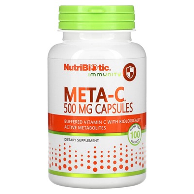 NutriBiotic Immunity, Мета-С, 500 мг, 100 безглютеновых капсул
