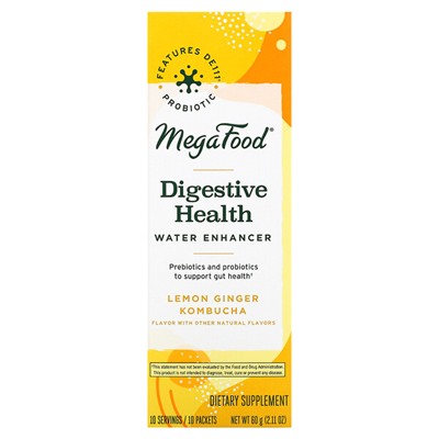 MegaFood Digestive Health, Усилитель воды, чайный гриб с лимоном и имбирем, 10 пакетов по 0,21 унции (6 г) каждый