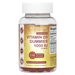 Vitamatic Витамин D3, Натуральная клубника, 1000 МЕ (25 мкг) - 120 жевательных конфет - Vitamatic