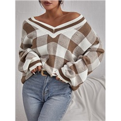 SHEIN Unity Drop Shoulder Pullover mit Buffalo Plaid Muster