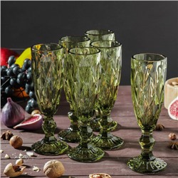 Набор бокалов стеклянных для шампанского Magistro «Круиз», 160 мл, 7×20 см, 6 шт, цвет зелёный