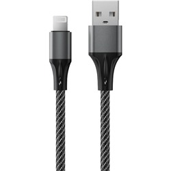 Кабель Accesstyle AL24-F100M, Lightning - USB, 2.4А, ткань, быстрая зарядка, 1м, черно-серый