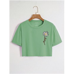 SHEIN EZwear Укороченная футболка с цветочным и буквенным рисунком,