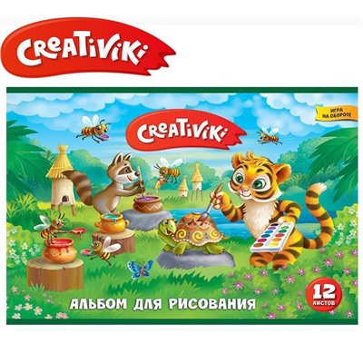 Альбом для рисования А4- 12 листов, офсет на скрепке,CREATIVIKI