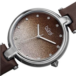 Burgi Ladies Glitter Ombre Swarovski Crystal Dial Genuine Leather Strap Watch