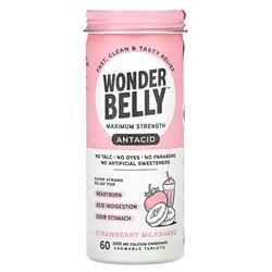 Wonderbelly Antacid, Клубничный молочный коктейль, 60 жевательных таблеток