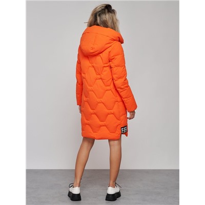 Пальто утепленное молодежное зимнее женское оранжевого цвета 589899O