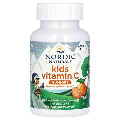 Nordic Naturals Kids Vitamin C Gummies, Ages 4+, Tangy Tangerine, 250 mg, 60 Gummies (125 per Gummy)