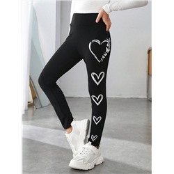 SHEIN Tween-Mädchen Fashion Urban Heart Strick-Leggings aus elastischem Material