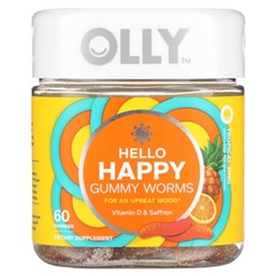 OLLY Hello Happy, Мармеладные черви, тропический звон, 60 жевательных конфет