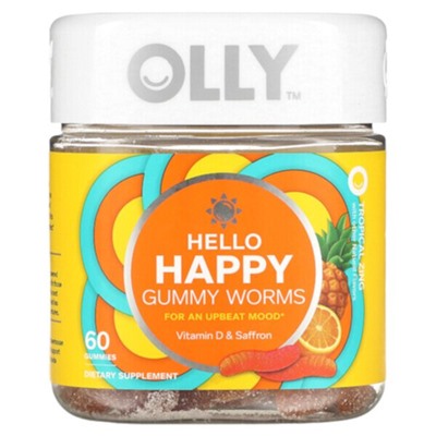OLLY Hello Happy, Мармеладные черви, тропический звон, 60 жевательных конфет