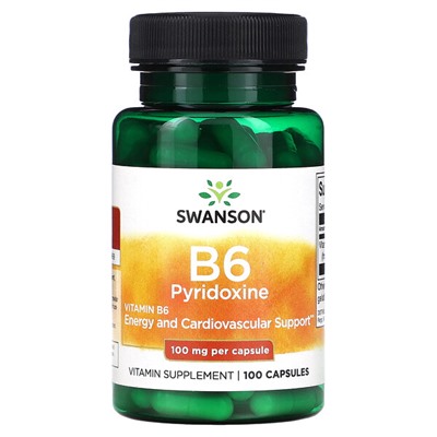 Swanson B6 Пиридоксин - 100 мг - 100 капсул - Swanson