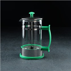 Чайник заварочный френч - пресс Доляна «Риц», 600 мл, стекло, цвет зелёный